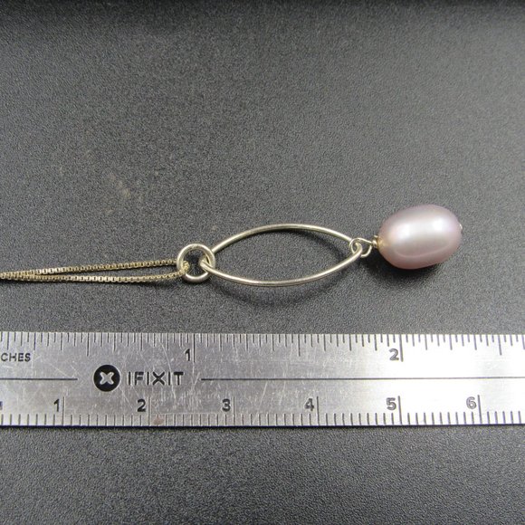 16" Sterling Silver Simple Style Drop Pearl Necklace Vintage - Picture 5 of 6